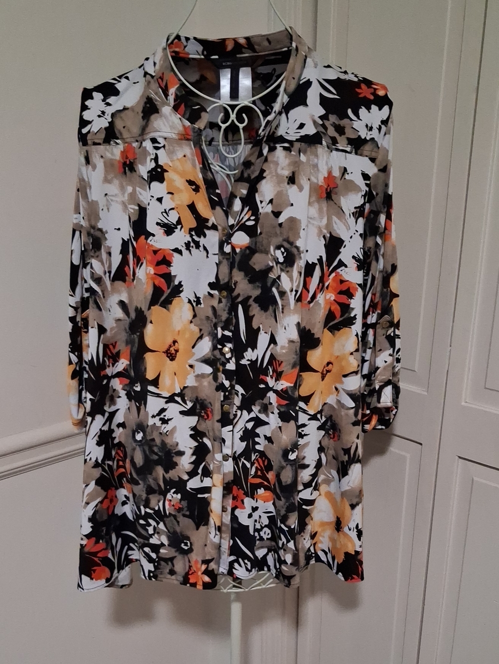 BCBGMaxAzria Floral Button-Down Shirt in Yellow, Black & Cream